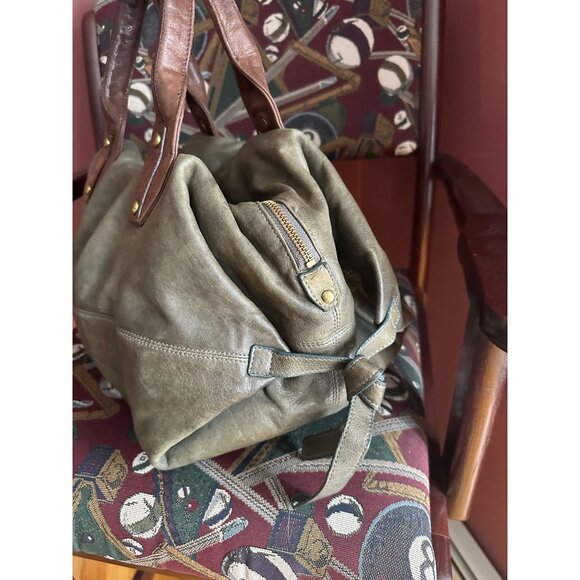 Kooba all leather 2 tone top handle handbag brown and olive green - Picture 2 of 8